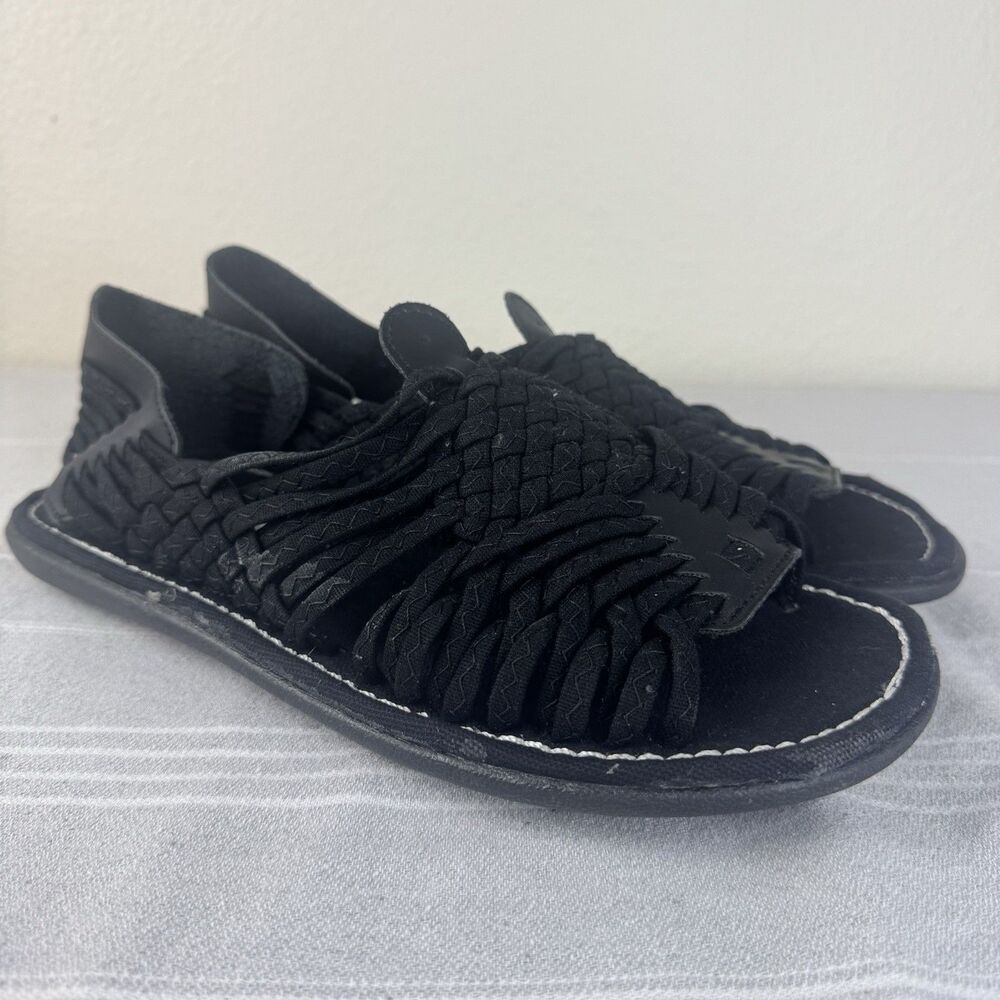 Unisex Roy’s Woven Huaraches Sandals Open Toe Nylon Leather Black Men’s 7